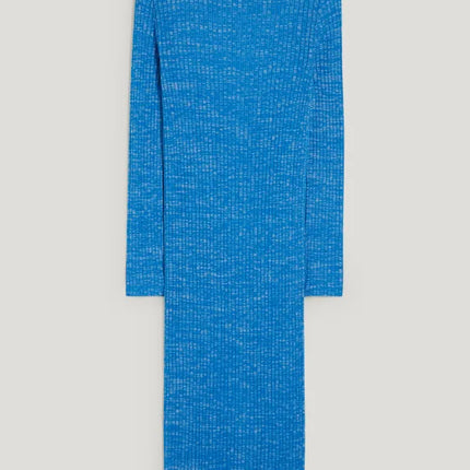 UNICORN Women's knitted long turtleneck dress funnel neck blue xs s m l