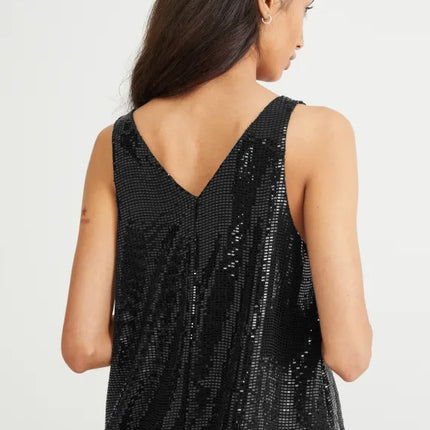 UNICORN women's shiny black top shirt V-neck with sequins xs s m l xl