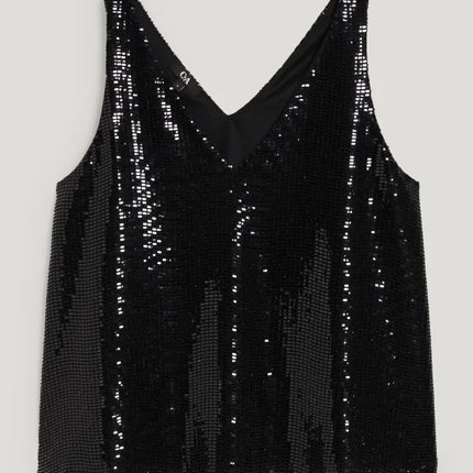 UNICORN women's shiny black top shirt V-neck with sequins xs s m l xl
