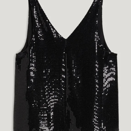 UNICORN women's shiny black top shirt V-neck with sequins xs s m l xl