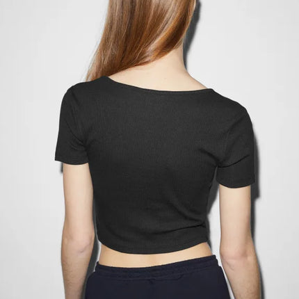 UNICORN women's short top shirt ribbed structure black red white xs s m l xl