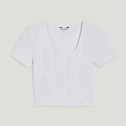 UNICORN women's short top shirt ribbed structure black red white xs s m l xl