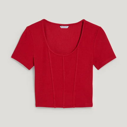 UNICORN women's short top shirt ribbed structure black red white xs s m l xl