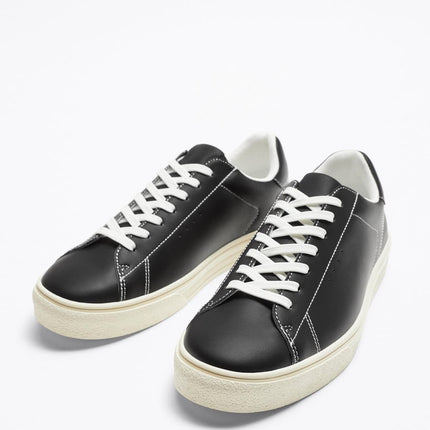 UNICORN brand men's low sneakers lace-up shoes leather black and white sizes 39 to 47