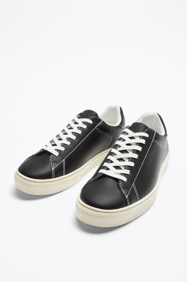 UNICORN brand men's low sneakers lace-up shoes leather black and white sizes 39 to 47