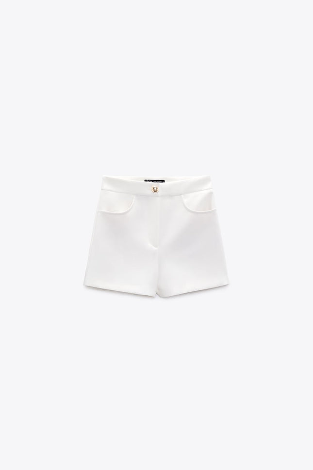 UNICORN Women's high-waisted culottes with front pockets Front zip fastening and gold-colored embossed button white black xs s m l xl