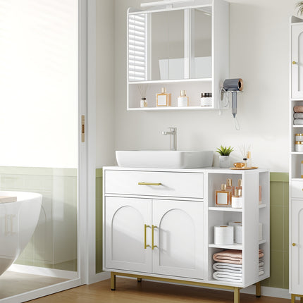 UNICORN Washbasin Cabinet, Bathroom Cabinet, 1 Drawer 2 Cabinet Doors