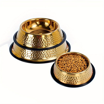 UNICORN Textured Gold-Plated Stainless Steel Dog Bowl, Non-Slip, 22 CM