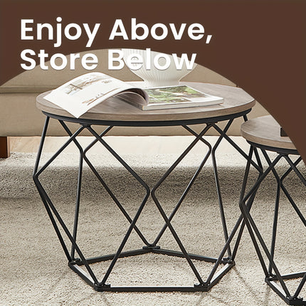 UNICORN Coffee Tables, Set of 2 Side Tables, Robust Steel Frame Brown Black White