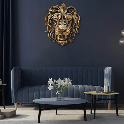 UNICORN Golden Lion Statue Elegant Wall-Mounted Resin Lion Sculpture Suitable for Home