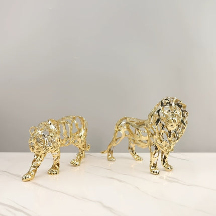 UNICORN 1pc Elegant Golden Metal Lion/Leopard/Elephant/Lion/Mount/Tiger Sculpture