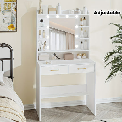 UNICORN Vanity Table Featuring Mirror Shelves And Two Drawers White