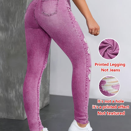 UNICORN Women High-Stretch Imitation Denim Distressed Oversized Pants s m l xl xxl