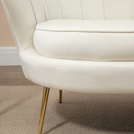 UNICORN 2-Seater Sofa Couch Upholstered Sofa Loveseat with Armrest Velvet Double Sofa Up to 150 Kg Loadable for Living Room Bedroom 130 X 77 X 77 Cm Cream