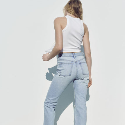 UNICORN Women's long jeans with high waist straight with tears light blue xxs xs s m l xl xxl xxxl