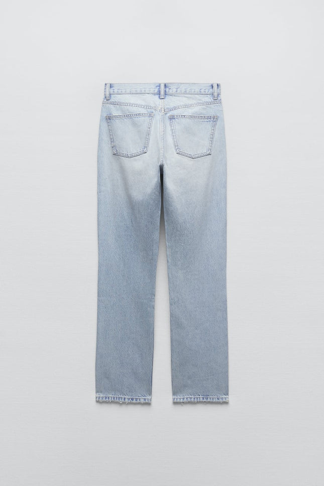 UNICORN Women's long jeans with high waist straight with tears light blue xxs xs s m l xl xxl xxxl