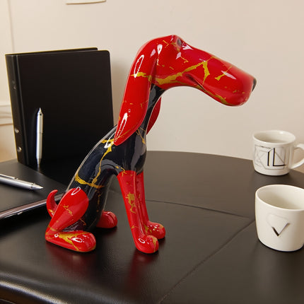 UNICORN Handmade Abstract Resin Dachshund Dog Statue Vibrant Red for Pet Lovers