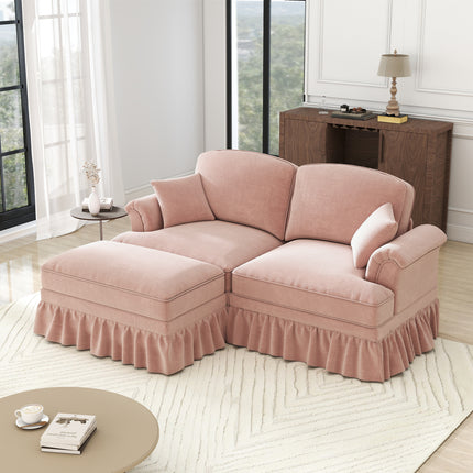 UNICORN Modular Mid-Century L-Shaped 2-Seater Chenille Sofa for Living Room Pink