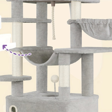 UNICORN 178cm Cat Tree for Indoor Cats, Multi-layer Scratching Post Light Grey/Dark Grey