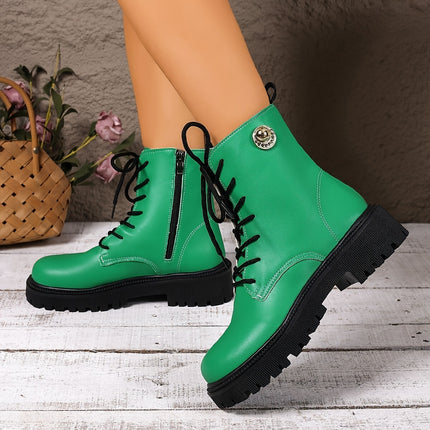 UNICORN Womens Casual Lace-Up Fashion Boots with Side Zipper Closure Round Toe