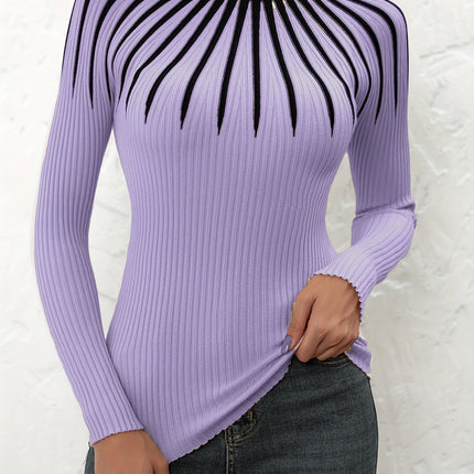 UNICORN Women's Color Block Ribbed Elegant Long Sleeve Pullover s m l xl xxl