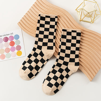 UNICORN Women'S Mid-Calf Socks Color-Blocked Checkered Design one size