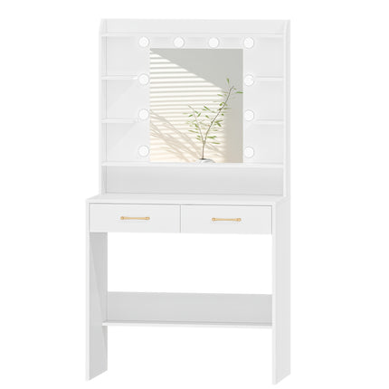 UNICORN Vanity Table Featuring Mirror Shelves And Two Drawers White