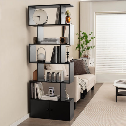 UNICORN Bookcase with Doors, 5-Tier Standing Shelf183 x 70 x 23 cm Black