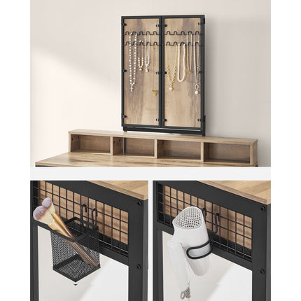 UNICORN Dressing Table with Triple Mirror, 3 Drawers, Hairdryer Holder,Brown Black, White