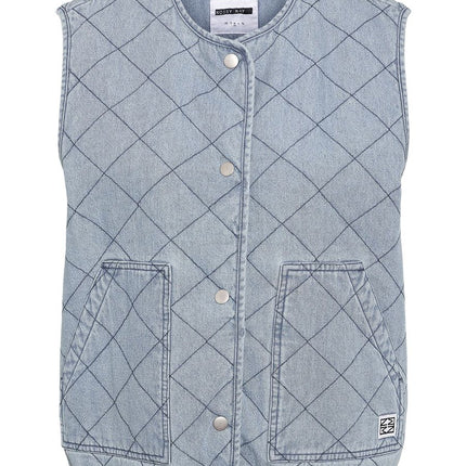 Noisy May Cleo quilted denim gilet light blue