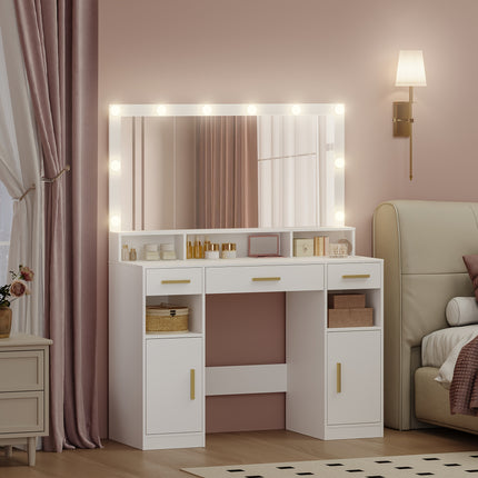 UNICORN Dressing Table Mirror, 3 Drawers, 2 Storage Cabinets, 5 Open Compartments White