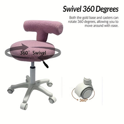 UNICORN Gray Blue Pink Rolling Stool with Lamb&apos Fleece Seat Cushion