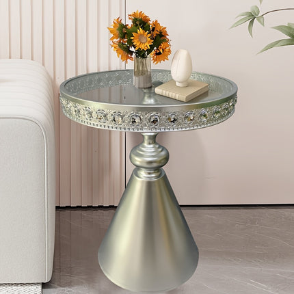 UNICORN Modern Minimalist Lace-Trimmed Corner Table with Rhinestones Silver Beige