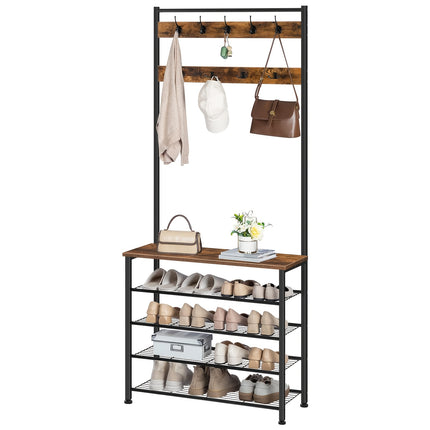 UNICORN 5-Tier Coat & Shoe Rack with Shoe Storage Dark Brown