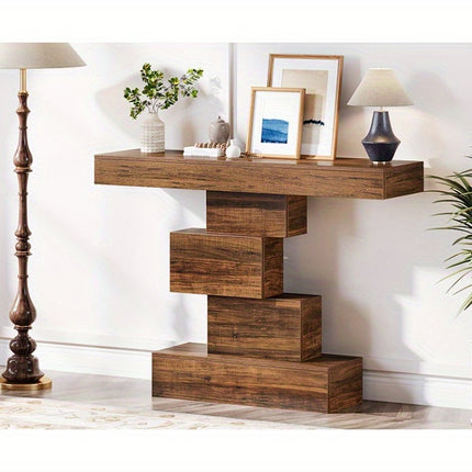 UNICORN Industrial Console Table, 108cm Narrow Wood Sofa Table Brown