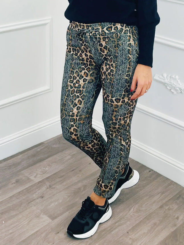 UNICORN Women's trousers dark green beige leopard print s m l xl