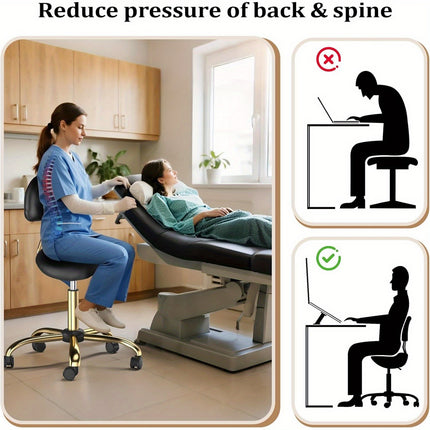 UNICORN Heavy-Duty Ergonomic Saddle Stool with Removable Backrest Black Golden