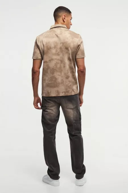 UNICORN Men's super thick slim fit suede polo with short zip and texture XS S M