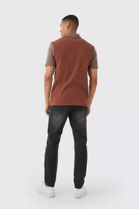 UNICORN Men's interlock slim fit color block polo with short zip S L