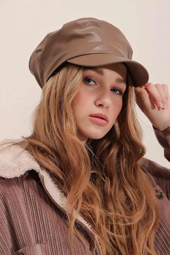 UNICORN Women's hat leather yellow beige blue brown green one size