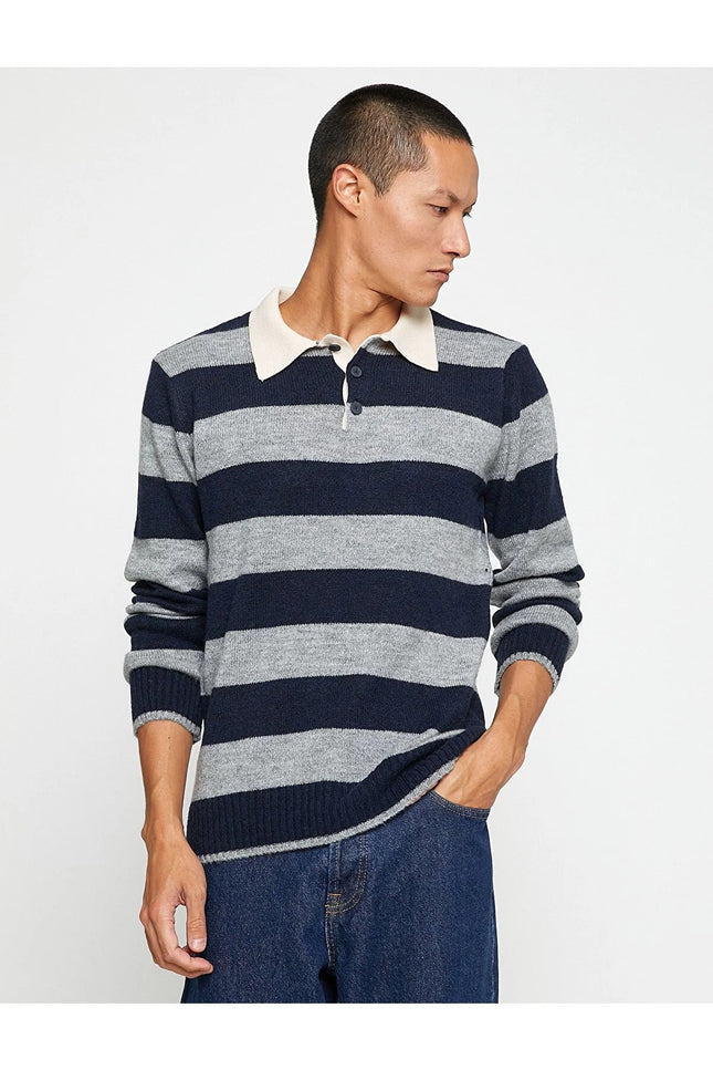 UNICORN Men's sweater open collar striped burgundy green gray s m l xl