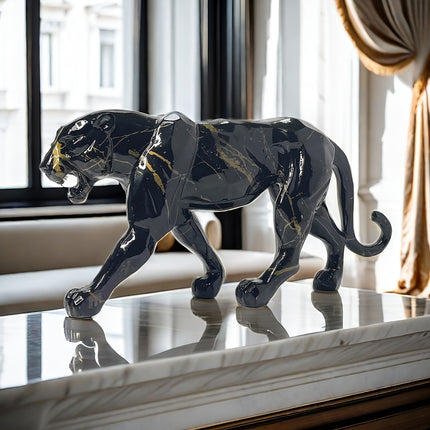 UNICORN Leopard Resin Statue Cheetah Handicraft Sculpture Ornament Black Golden