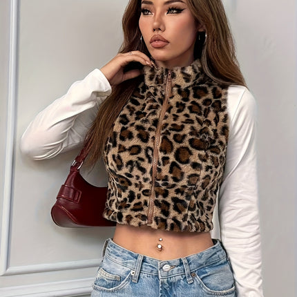 UNICORN Women'S Casual Sleeveless Short Jacket Leopard Print xs s m l