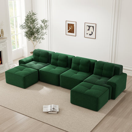 UNICORN U-shaped Sofa with Two Footstools Beige Green Brown
