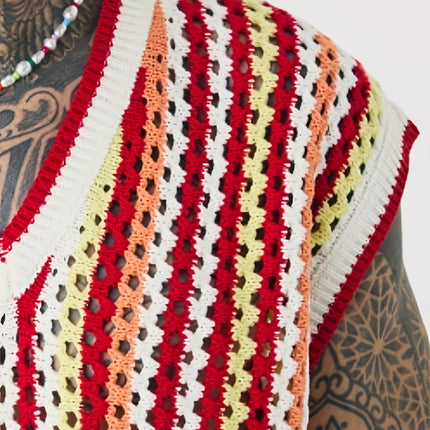 UNICORN Openwork Crochet Vest Pink Red Blue Green s m l xl xxl