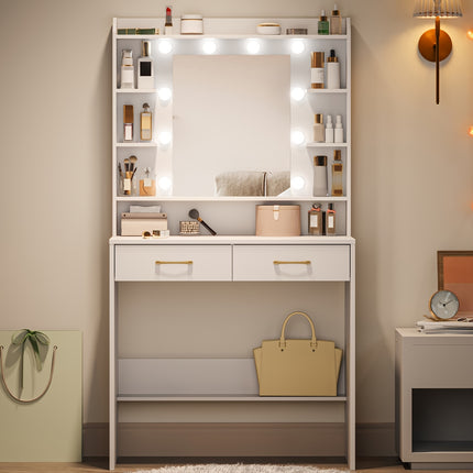 UNICORN Vanity Table Featuring Mirror Shelves And Two Drawers White