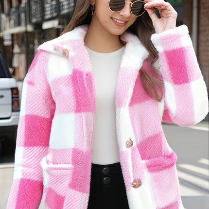 UNICORN Women'S Cozy Fleece Jacket Soft Plaid Coat with Button Front Closure s m l xl xxl