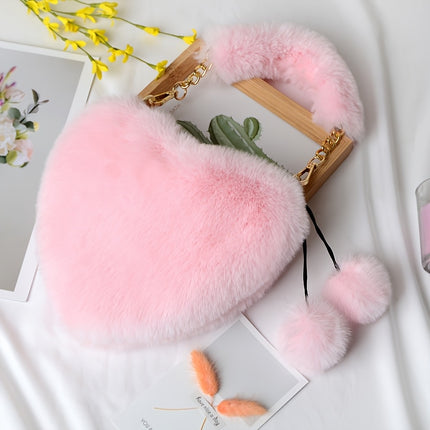 UNICORN Hairy Love Wallet & Crossbody Bag Heart Fake Fur Purse with Chain Strap