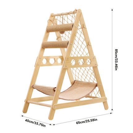 UNICORN Natural Wood Cat Climbing Frame with Climbing Net