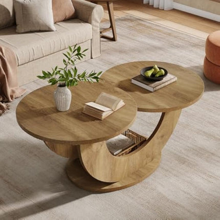 UNICORN Round Living Room Coffee Table Cocktail Table for Home, Apartment, Natural